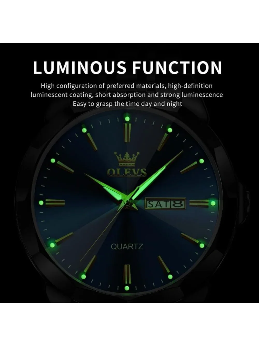 Men Blue Black Diamond Analog Quartz Stainless Waterproof Luminous Classic Watch